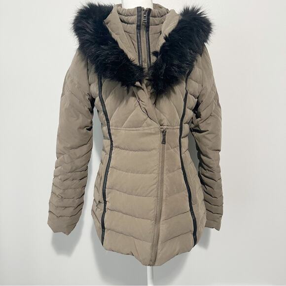 Express fur trim hooded Parka puffer green down filled warm coat jacket small - Picture 2 of 14